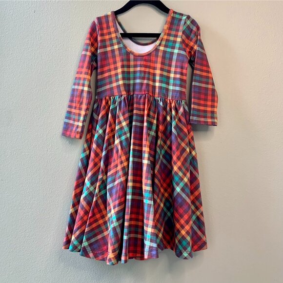 ALICE + AMES Retro Plaid Ballet Dress Girls 6 Orange Red Twirl Holiday Dress - Picture 2 of 5